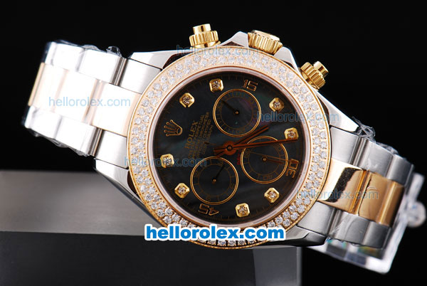 Rolex Daytona Oyster Perpetual Chronometer Automatic ETA Case Two Tone with Diamond Bezel,Black Shell Dial and Diamond Marking - Click Image to Close